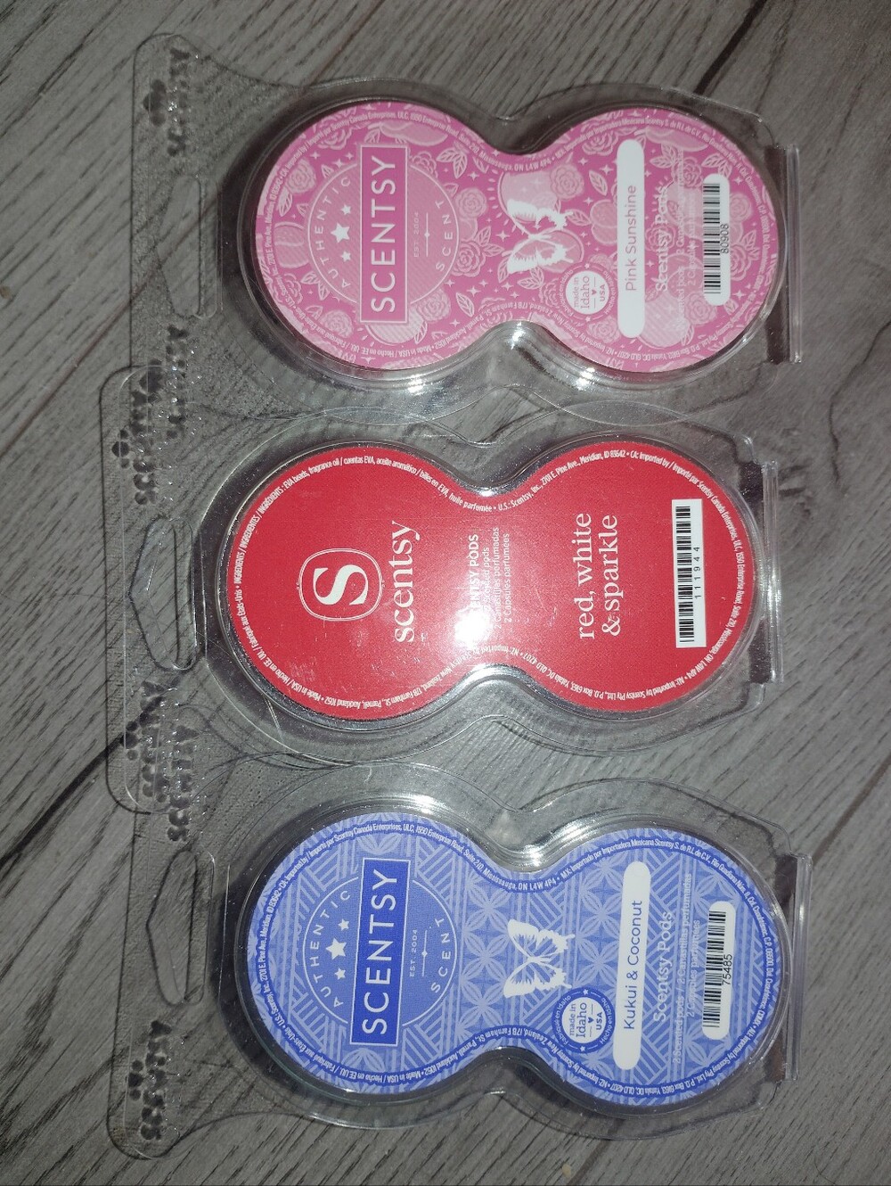 Trio Of Scentsy Pods Kukoi & Coconut Red White & Sparkle And Pink Sunshine 🆕